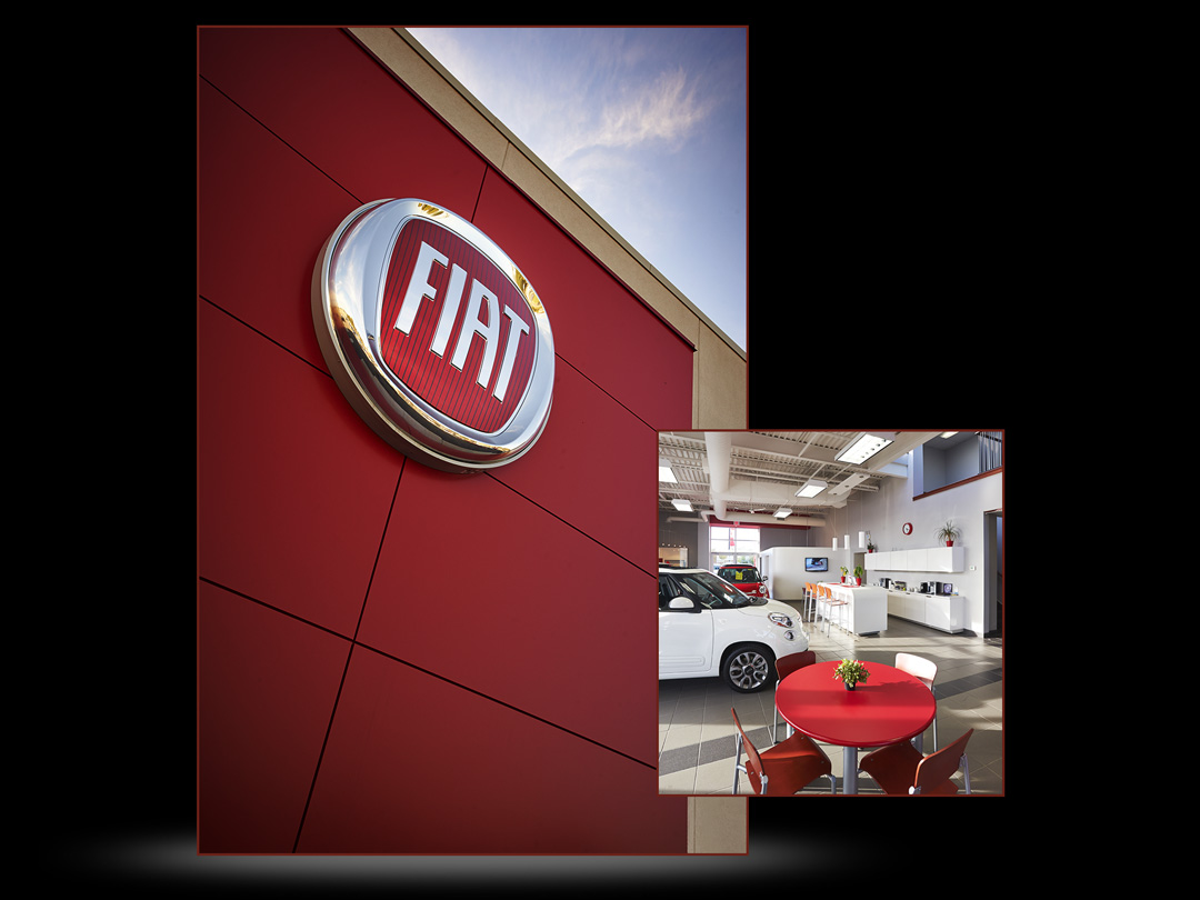 Architectural exterior of the Fiat dealer Oakville and Interior show room-8