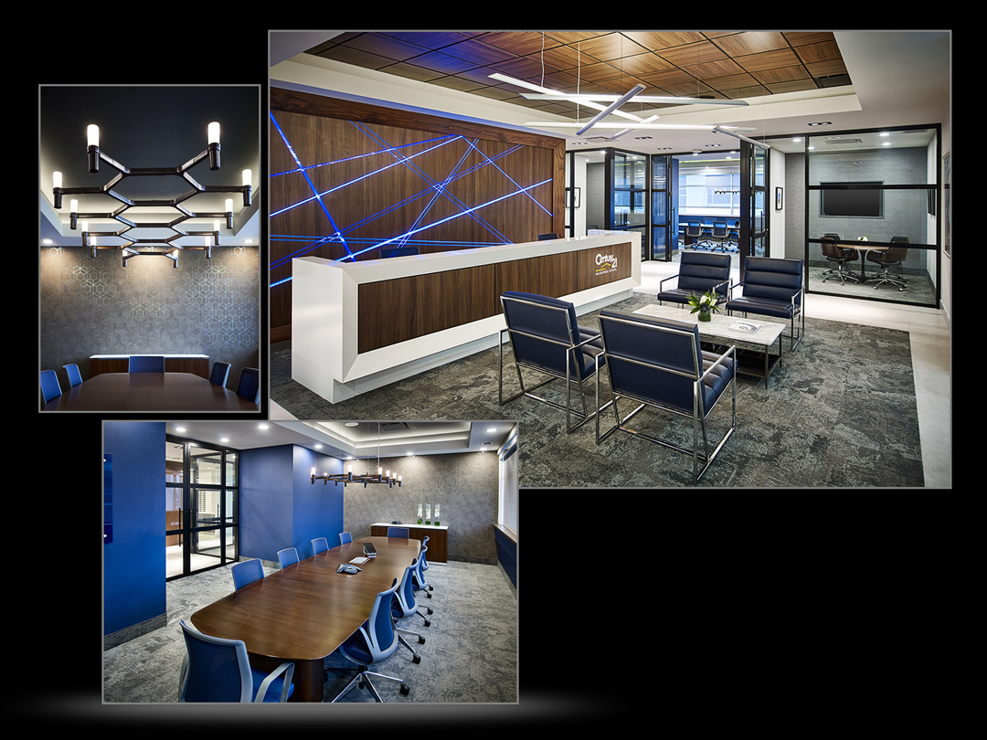 Architectural Interior of Century 21 lobby and boardroom overview and light fixture detail-10