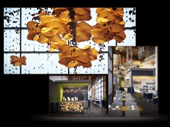 Architectural Interior of restaurant lobby, seating area and lighting details-3