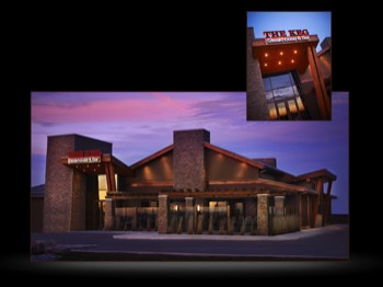 Architectural exterior overview of the Keg Steak House at sunset-6
