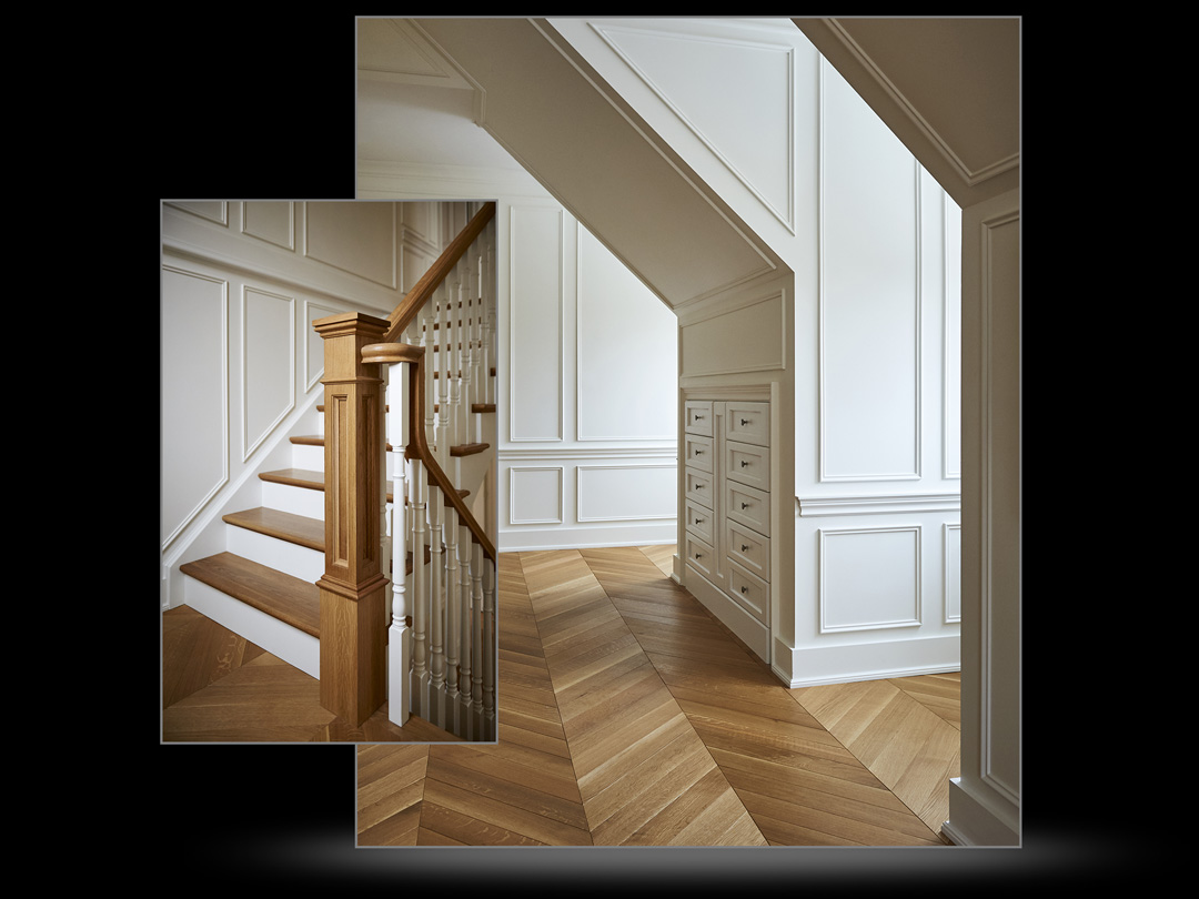 Architectural detail of stairway millwork