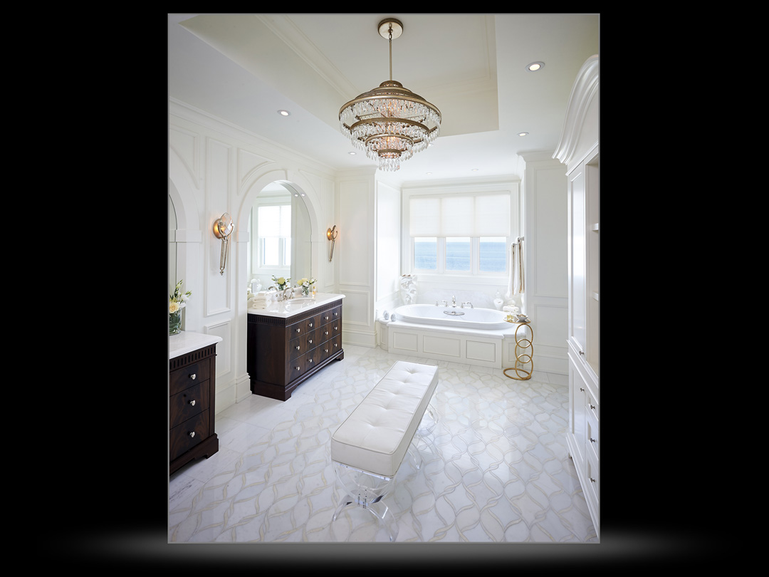 Luxury home interior of master bathroom with lake view-61