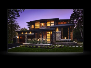  Architectural exterior of custom home at sunset-17 