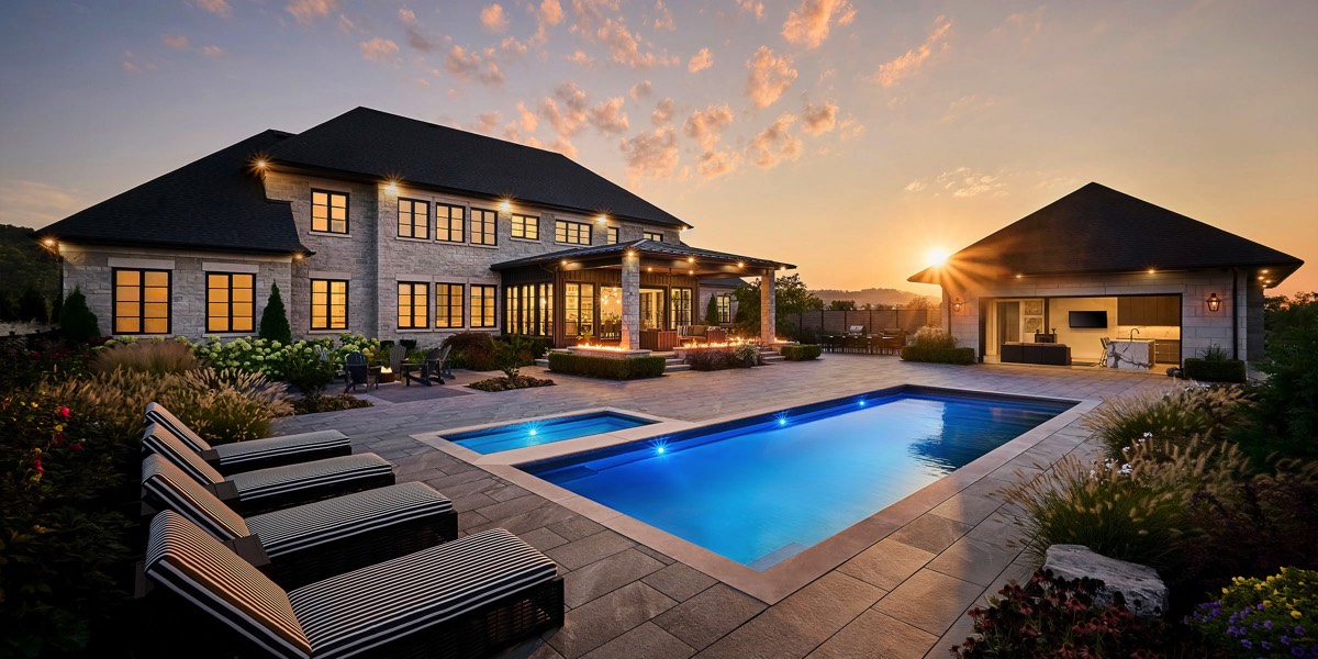 Architectural Photography of residential & commercial properties by Carole & Roy Timm Photography Pool Exterior sun set