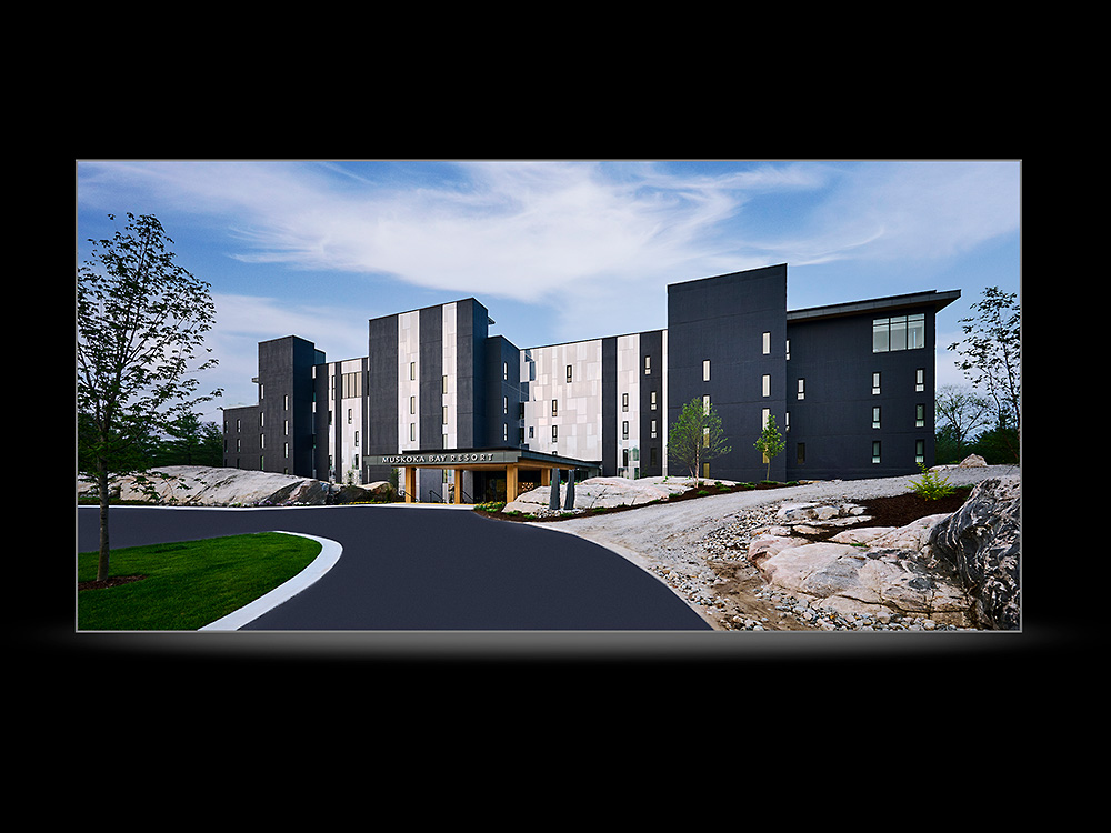 Hotel and Resort Photography Deerhurst Resort restaurant patio with fire pit evening light-18